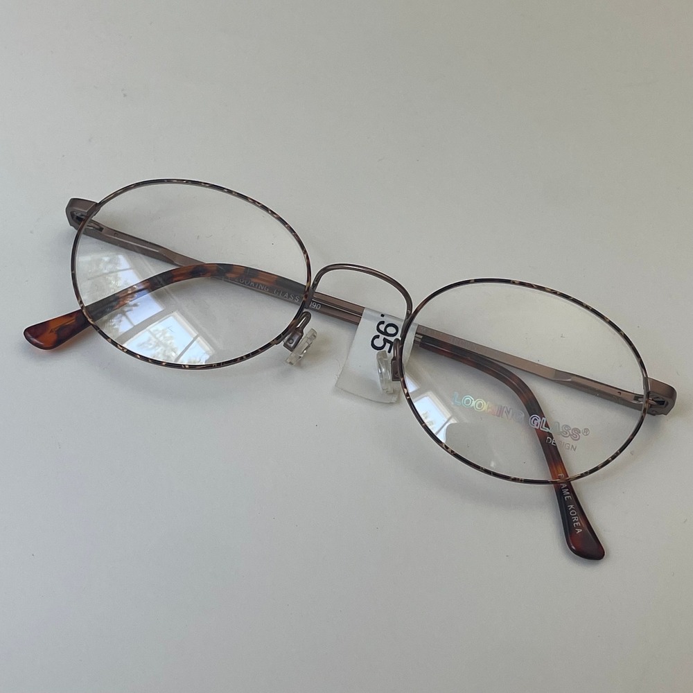 Looking Glass 7090 Oval Eyeglass Frames Matte Brown Demi Tortoise Korea Vintage